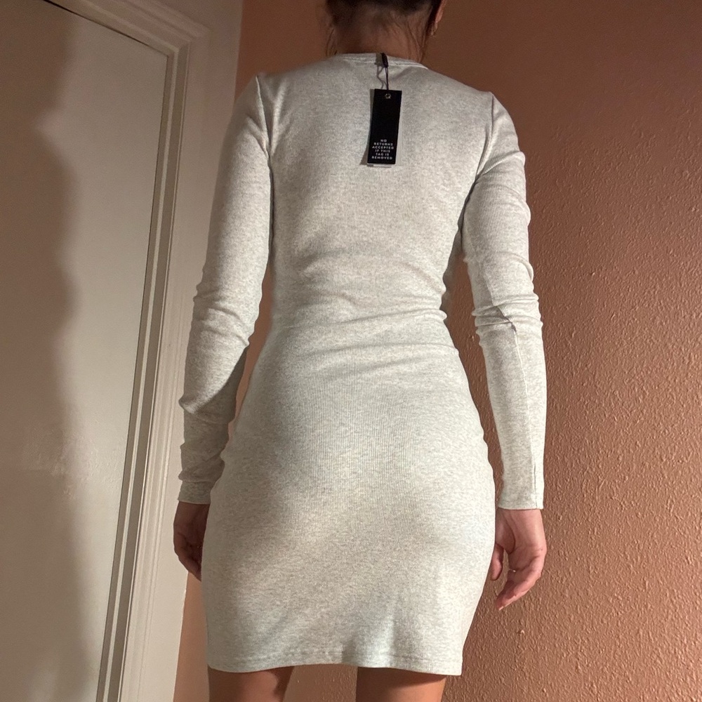 All Things Golden Elegant Gray Long Sleeve Dress - Picture 2 of 7